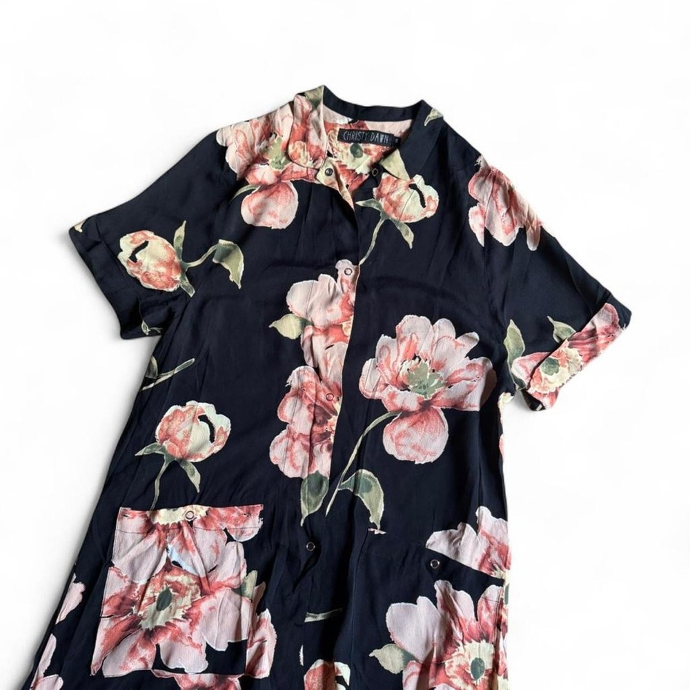 Christy Dawn black floral print dress with snap button closure size S - Picture 2 of 5